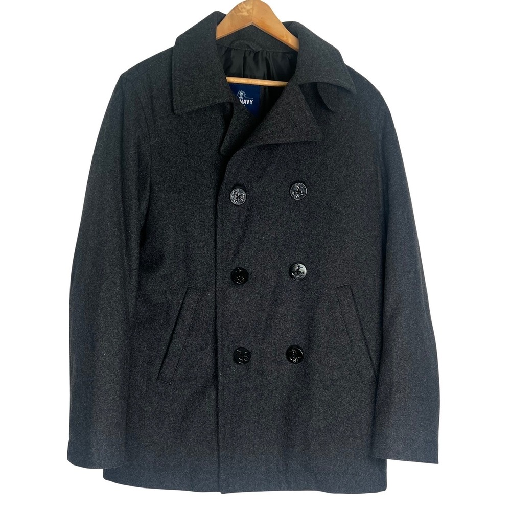 Old Navy Mens Charcoal Gray Wool Blend Double Breasted Pea Coat Jacket Size M
